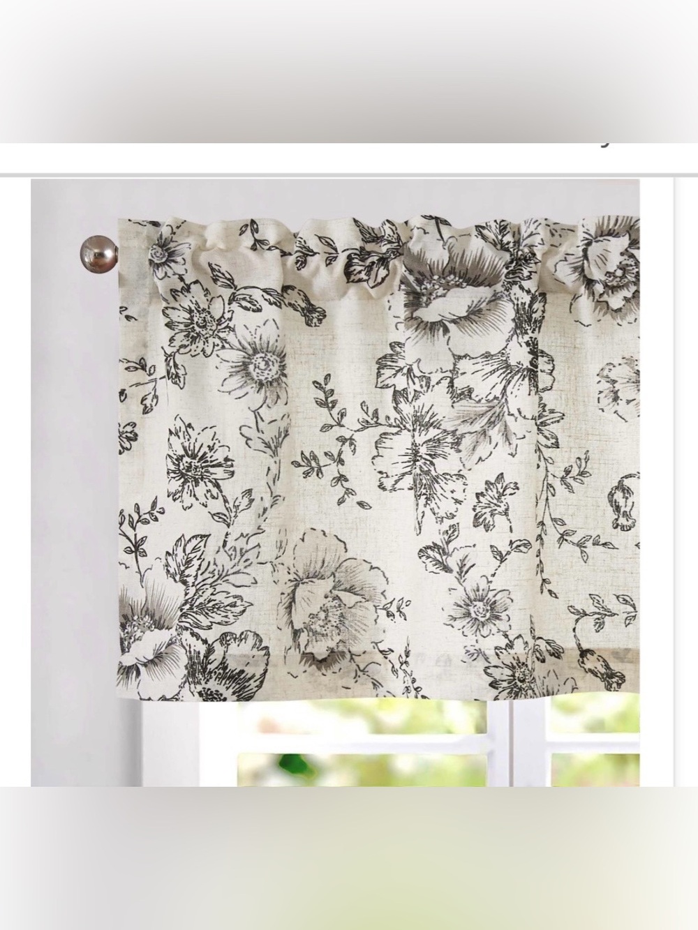 Farmhouse French Country Floral Linen Valence 50x16” ALICE BLACK